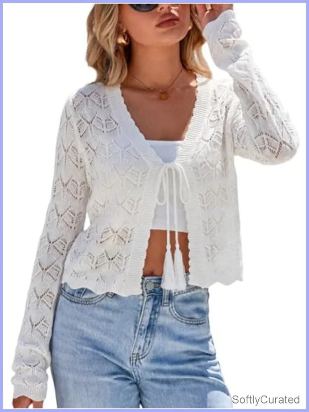 Cropped Linen Blend Cardigan with Tie Front - Lightweight Shrug